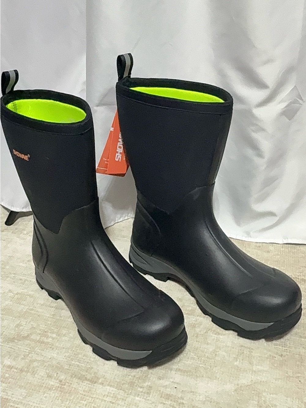 NWT Showave Waterproof Neoprene Rubber Mud Boots Mid-Calf Rain Work Boots